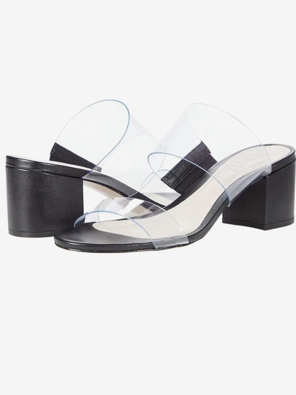 Schutz Victorie Slide Sandal transparent black/vinyl Black Block Heel Women 7.5